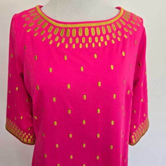 Gretchen Scott Rocket Girl Dress Hot Pink Embroidered Metallic Women Small - Picture 5 of 14